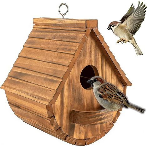 Nichoir pour Oiseaux Exterieur,17.5x15x20CM Nichoir à Oiseaux en Bois,Nichoir à Suspendre pour Oiseaux,Résistant aux Intempéries,Nichoir Mesange pour les Mésange, les Moineaux et Autres Oiseaux (1/5)