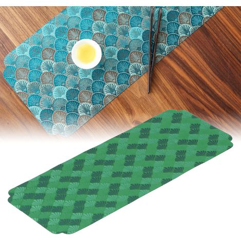 Sets de table brodés en maille style chinois pour service à thé, idéal pour la maison ou le salon de thé. Feuille d'éventail verte. (1/5)
