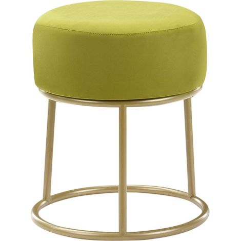 Tabouret Moderne Glam Base Métal Dorée Rond en Velours Vert Clair Delco