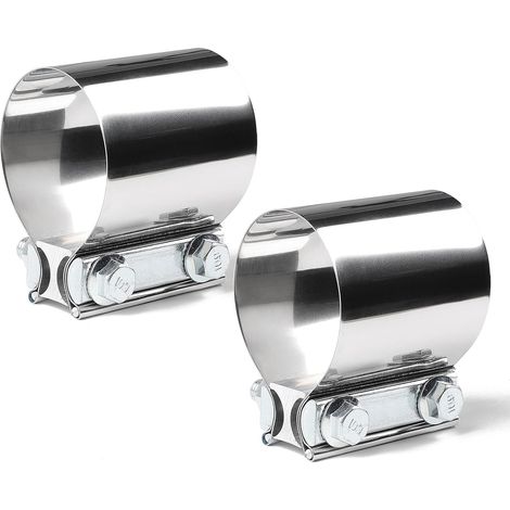 2Pcs Collier de Serrage Double pour Raccords de Pot D'échappement, Ø 64mm Collier Echappement Double Universel, Collier de Serrage pour Tuyau D'échappement (Ø 64mm / L: 76,2mm) (1/5)