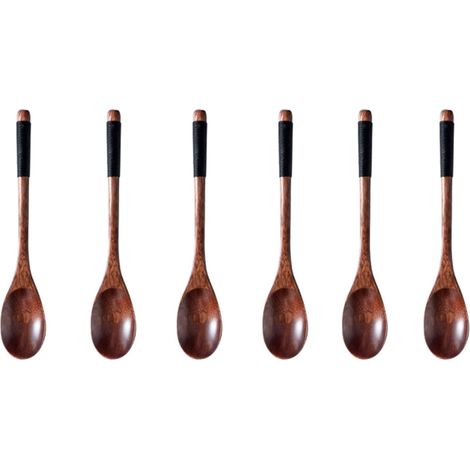 6 morceaux de cuillère en bois, cuillère de confiture de cuisine en bois, agitateur de cuisinier (marron) (1/5)