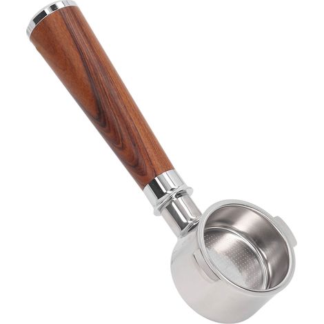 Porte-filtre 51 mm à 2 oreilles, sans fond, en acier inoxydable, pour cafetière Delonghi ECO310, finition palissandre de Thaïlande (1/5)