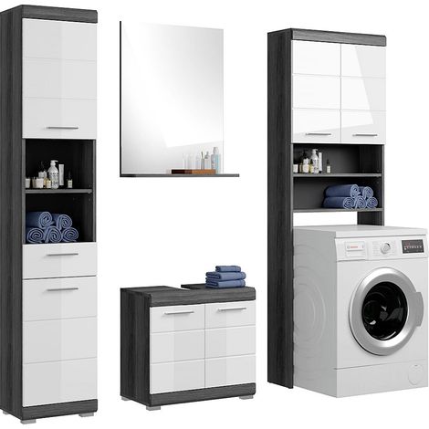 Badezimmermöbel Set 4-teilig modern in Hochglanz weiß mit grau SIROCO-158 (1/5)