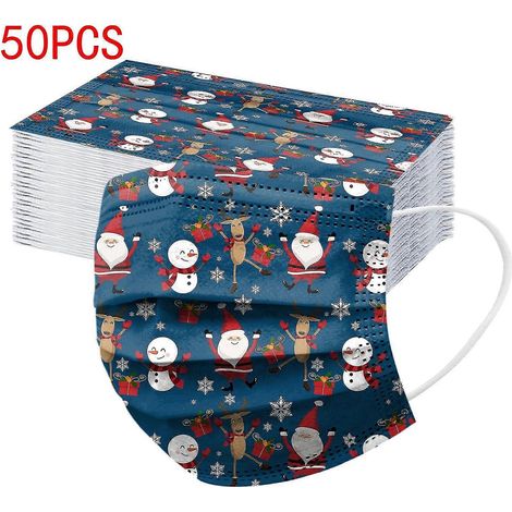 50 Stück Kawaii Einwegmasken für Erwachsene, bedruckt, 3-lagig, mit Filtern, Weihnachtsdekoration, festliche Gesichtsmasken, Halloween-Masken
