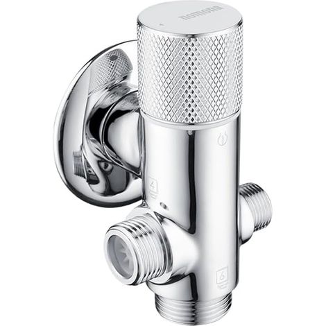 Robinet d'équerre combiné en laiton chromé à quatre voies - Robinet à eau avec commande à une main - Raccord mural G1/2" (Male G1/2", Male G3/8" x G1/2 x G3/4") (1/5)