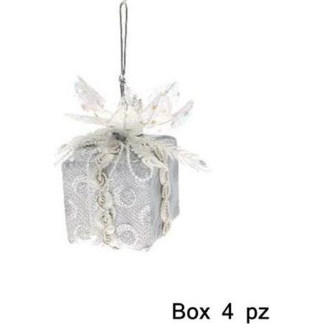 4 pacchetti regalo per albero di natale - colore argento - addobbi natalizi decorazioni