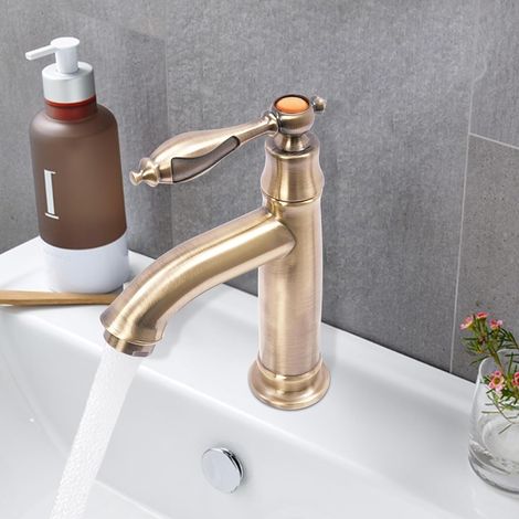 Gold Wasserhahn,Antike Messing Wasserhahn,Wassersparender Belüfter,Ventilkern Aus Messing,Kaltwasserhahn Geeignet für Badezimmer Gärten WC (1/5)