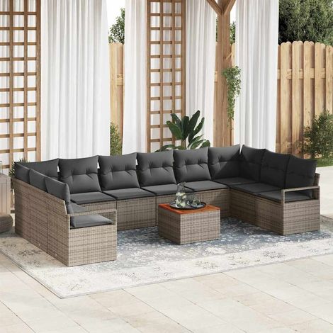 Gartensofa-set mit Speicher 11 pcs Grau Poly-Rattan