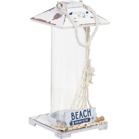 Portavelas colgante de madera blanco 11x11x25h cm