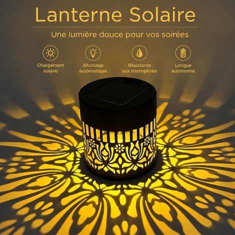 Lanterne murale solaire en fer forgé motif pivoine lumière chaude IP44 réf 0760 300 g – Livraison gratuite