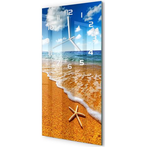 Horloge Murale Verticale Cadeau Original pour Maison Silencieuse Étoile de mer sur la plage 30x60 cm (1/5)