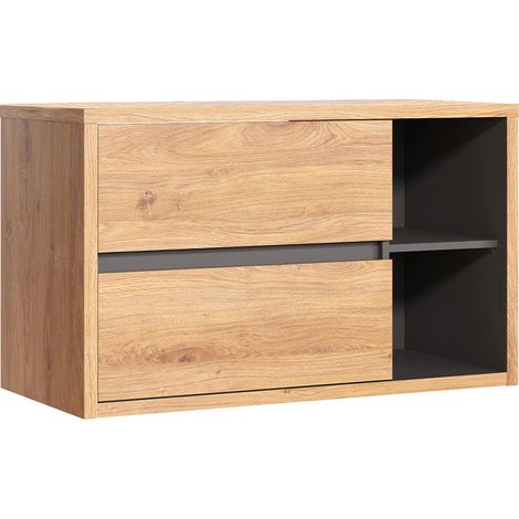 Meuble sous-vasque 100cm plan de toilette Rigel Bois et Anthracite (1/4)