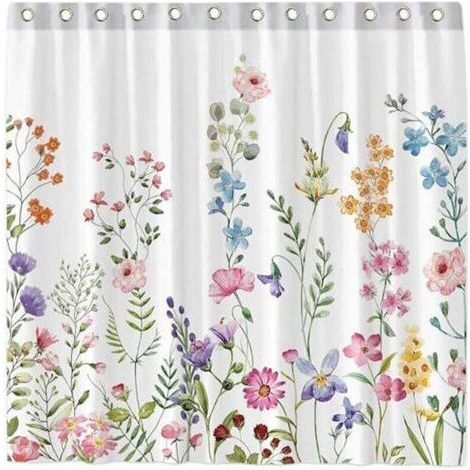 PA Ensemble Rideau Douche Fleurs Aquarelle Plantes Florales Crochets Décoration Salle Bain Baignoire Lavable Machine Polyester Durable 72 X 72 Pouces (1/4)