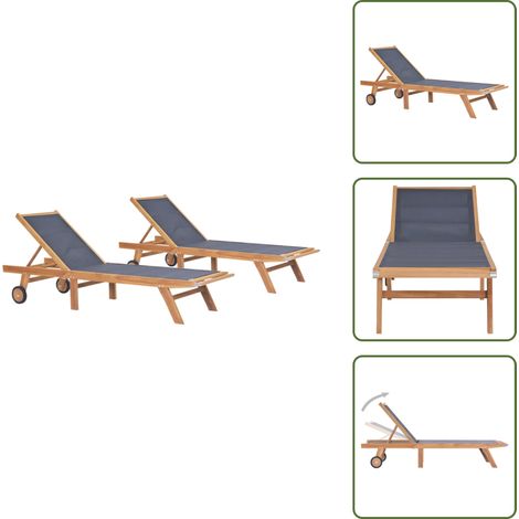 Chaises longues pliables et roulettes lot de 2 Teck textilène - Chaise Longue - Transat - Mobilier De Jardin - Salon De Jardin - Deck (1/5)