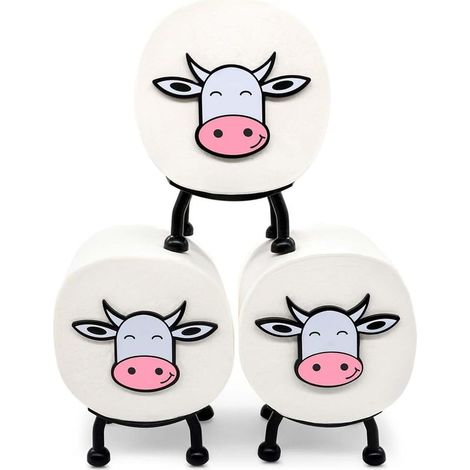 Porte-rouleaux papier toilette 3 pièces avec vaches, autoportant, rangement amusant, vaches. (1/5)