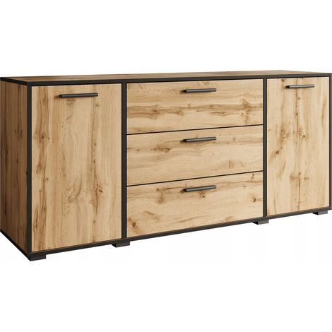 Commode 150 cm – Panneau laminé wotan avec bords ABS – 4 tiroirs – Dimensions 150x40x68 cm – Buffet de salon moderne (1/5)