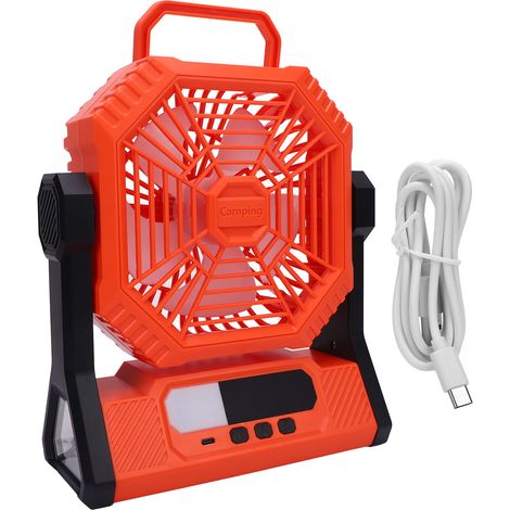Ventilateur de camping portable avec batterie rechargeable 10 000 mAh et lumière intégrée, idéal pour les pique-niques, les barbecues, la pêche, les voyages, la maison, la tente et une utilisation int (1/4)