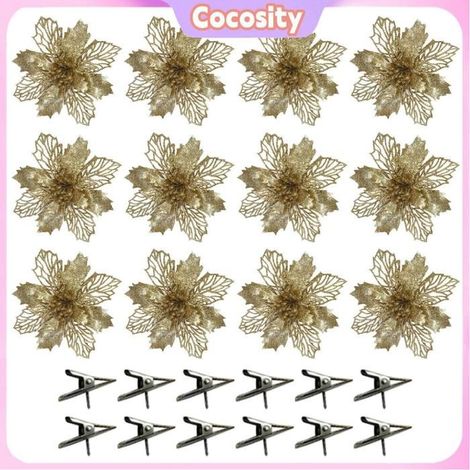 Cocosity Fleur d'arbre de Noël Fleurs artificielles à paillettes de noël, fausses fleurs, décoration pour mariage, luminaire fete (1/5)