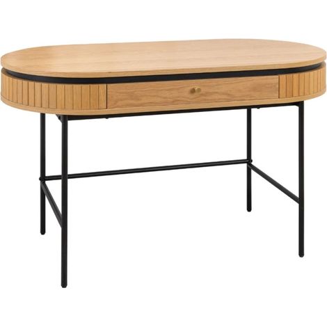 Escritorio consola SOREN 120 cm efecto roble claro con cajón y patas de metal negro – Estilo chic (1/5)