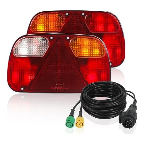 Kit Feux Arrière de Remorque 12V Éclairage De Freinage pour Camion Kit de Câblage Lampe Indicatrice Avec Prise 13 Broches Connecté et Câble de 5 Fils Long de 5,5m Approprié Caravane ou Camion (1/5)