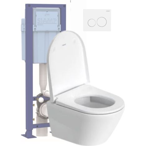 Pack inodoro suspendido compacto DURAVIT D-Neo sin borde con asiento anticaída + Estructura soporte SIAMP + Mando blanco