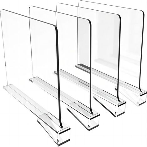 4 separadores de estantes acrílicos - Juego para organizar armarios y vestidores - Transparentes para estantes de almacenamiento y roperos (1/5)