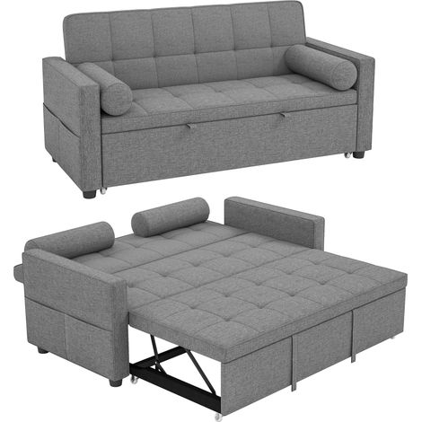 2-Sitzer-Schlafsofa (3-in-1) mit Ausziehfunktion, doppelt verstellbarer Rückenlehne, 2 Kissen, 80,5 x 137,5 x 84 cm, grau