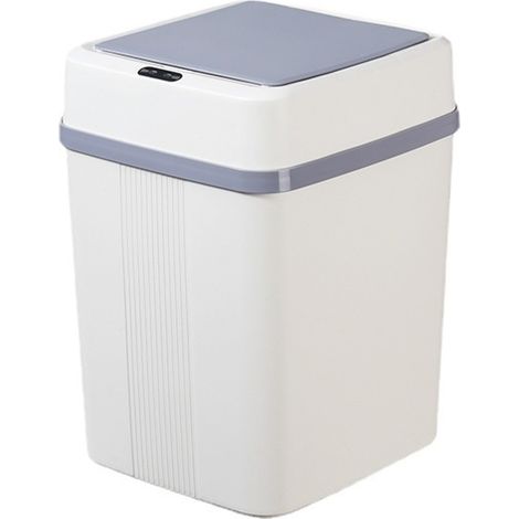 Poubelle automatique 12L avec capteur intelligent, ouverture sans contact, design épuré pour la maison, alimentée par piles, couleur blanche.