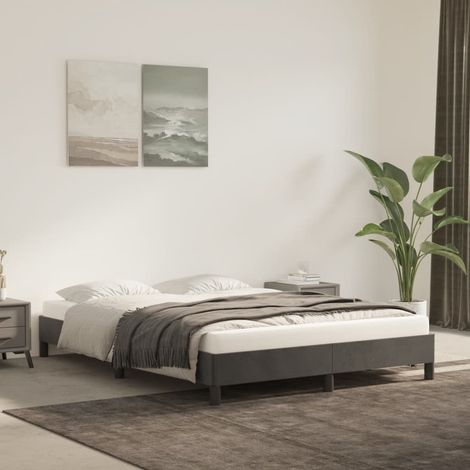 Cadre de lit en velours gris foncé 140x200 cm avec lattes de contreplaqué et pieds robustes (1/4)