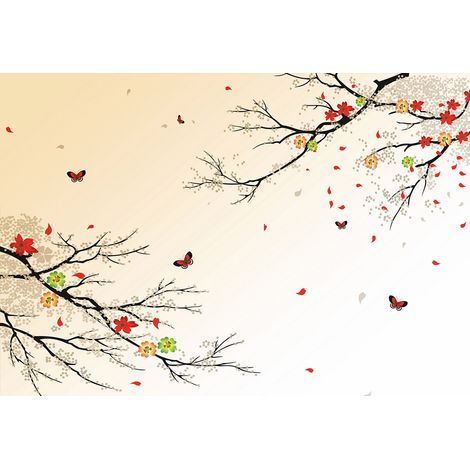 Papier peint panoramique - Branches Papillons - 130 cm x 89 cm (1/2)