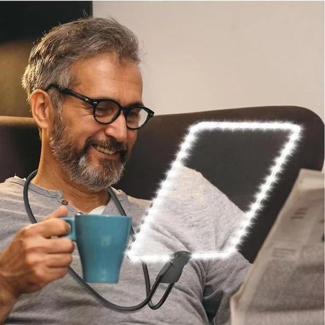 Loupe mains libres rechargeable avec lumière et support, grossissement 5x, loupe de cou pour seniors, idéale pour la lecture, les réparations et la couture. (1/5)