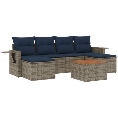 Maison Exclusive - 7-teiliges Gartensofa-Set mit Kissen, grau, Po