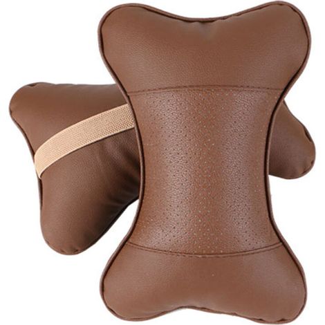 2 pezzi poggiatesta auto in similpelle / accessorio per auto con foro per poggiatesta, cuscino marrone (1/5)