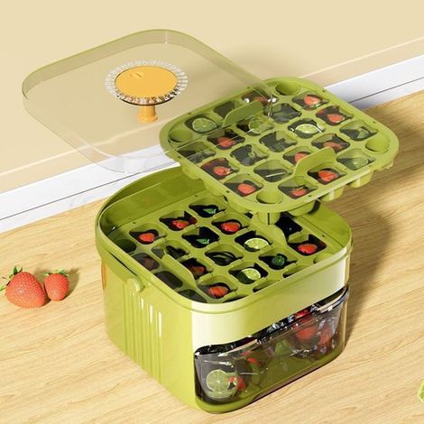 Máquina para hacer cubitos de hielo de doble capa con asa y botón pulsador,50 compartimentos,con cajón de almacenamiento y cuchara (1/5)