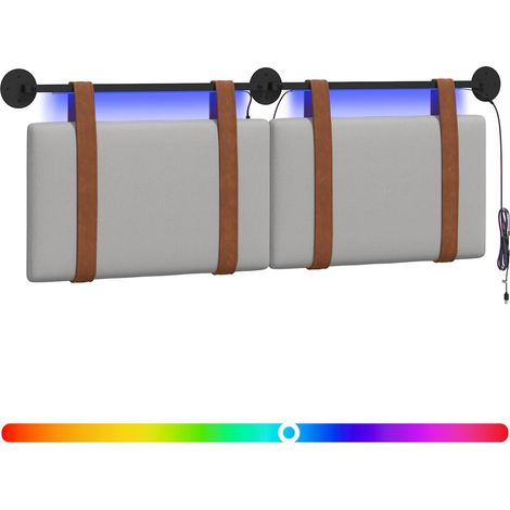 Hanging Headboard with LED Light Cloud Grey Antique PU vidaXL