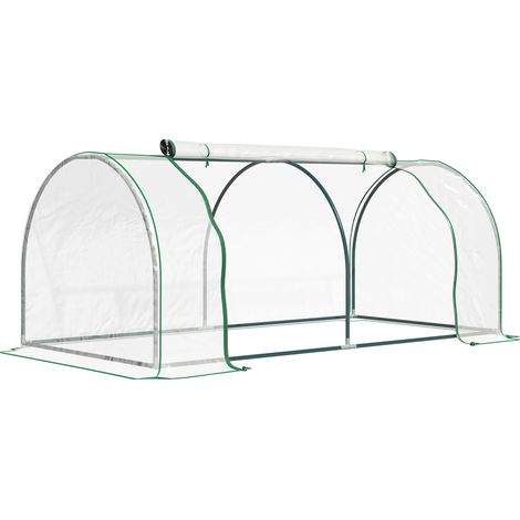 Tunnelgewächshaus, Stahlrahmen, transparente PVC-Abdeckung, armeegrün (1/2)