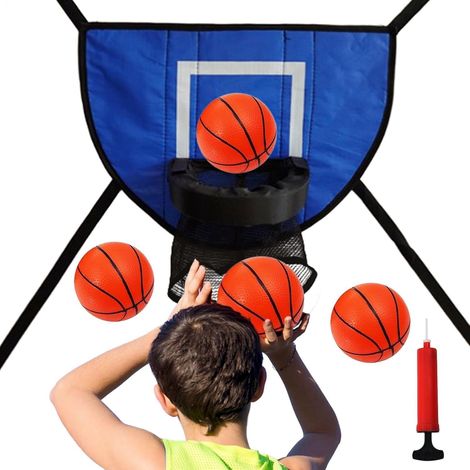 Panier de basket-ball pour trampoline - avec cadre flexible  Comprend 4 mini-ballons de basket-ball et un gonfleur (1/5)