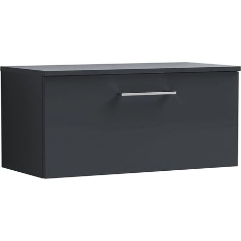 Nuie Arno Wall Hung 1-Drawer Vanity Unit with Worktop 800mm Wide - Satin Anthracite (1/4)