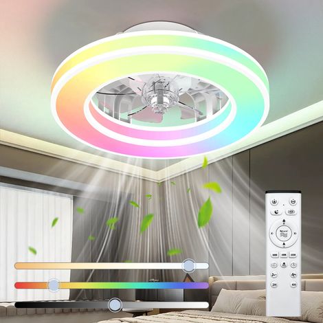 LEDANDER Ventilateur de plafond 19 pouces avec lumière, télécommande 30W et LED RGB réglable - 7 pales rétractables, 4 couleurs RGB, fonction mémoire, idéal pour les espaces modernes (chambre, salle à (1/5)