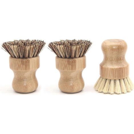 Bambus-Spülbürsten-Set mit robustem 3-teiligem Küchen-/Pfannen-/Gemüsebesteck aus Holz