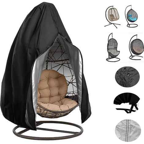 Hängende Schutzhülle für Gartenmöbel, Eier-Sessel aus Rattan, wasserdicht und staubdicht, mit Reißverschluss, 190 x 115 cm, Schwarz