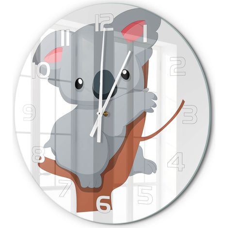 Horloge Murale Ronde Objet Décoratif en Verre Silencieuse pour Salon Koala sur un arbre fi 60 cm (1/5)