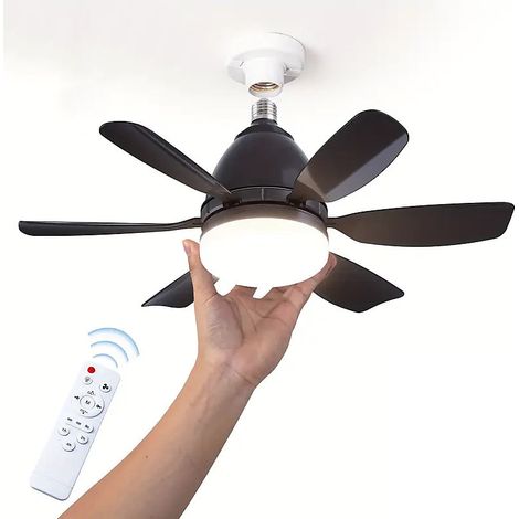 Ventilateur de plafond tricolore à intensité variable, brise douce et silencieuse, avec télécommande, noir, 30 W (1/4)
