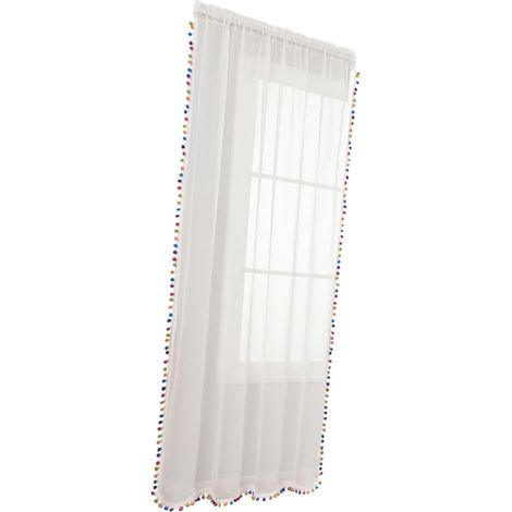 Rideau pour Séparer Deux Espaces Indépendants Cuisine Court Blanc en Polyester avec Pompons Colorés Protection Vie Privée, Installation Facile la Maison (1/5)