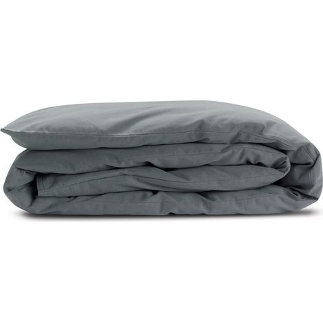 Housse d'édredon en pur coton lavé coloris carbone 85 x 200 cm pour chambre - PANGIVO (1/2)