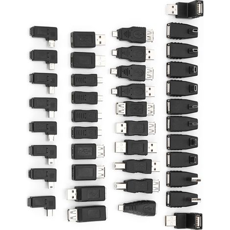 Lot de 40 adaptateurs USB 2.0 multiples coudés, mini-connecteurs micro-USB de type B mâle/femelle (1/5)