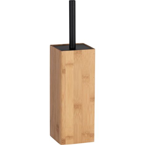Brosse WC en bambou avec récipient noir mat – Design ergonomique – Dimensions 10x10x38 cm – Écologique et facile à nettoyer