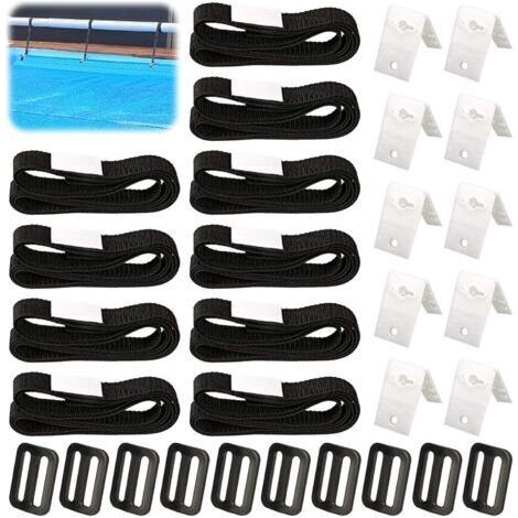 BARKBUSTERSFixation pour Bâche Solaire de Piscine,10 Pièces Kit de Sangles de Couverture Solaire,Enrouleur de Couverture Solaire,Sangles de Fixation,Pinces,Boucles,pour Piscine Universelle (1/5)