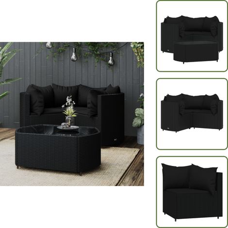 Tavolino da giardino - vidaXL Set Divani da Giardino 4 pz con Cuscini Nero in Polyrattan - Seduta esterna