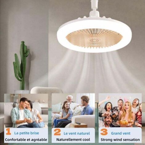 NALOOKAMIC Ventilateur Plafond Avec Lumiere,ventilateur De Plafond Avec Télécommande,ventilateur Silencieux Plafond,E27 plafonnier LED À Intensité Variable,3vitesses,Temporisable (Blanc)